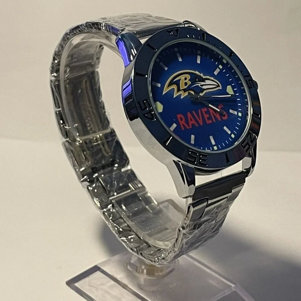 BALTIMORE RAVENS NFL Team Logo Men's Stainless-Steel Watch NEW - needs battery